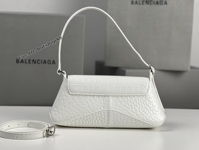 Balenciaga專櫃2022爆款小號鱷魚白全皮肩背包 巴黎世家翻蓋腋下包 fyj1539